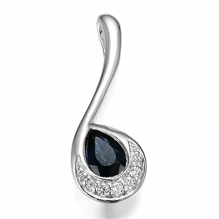 safir diamantberlocker i 14  carat vitguld 0,039 ct
