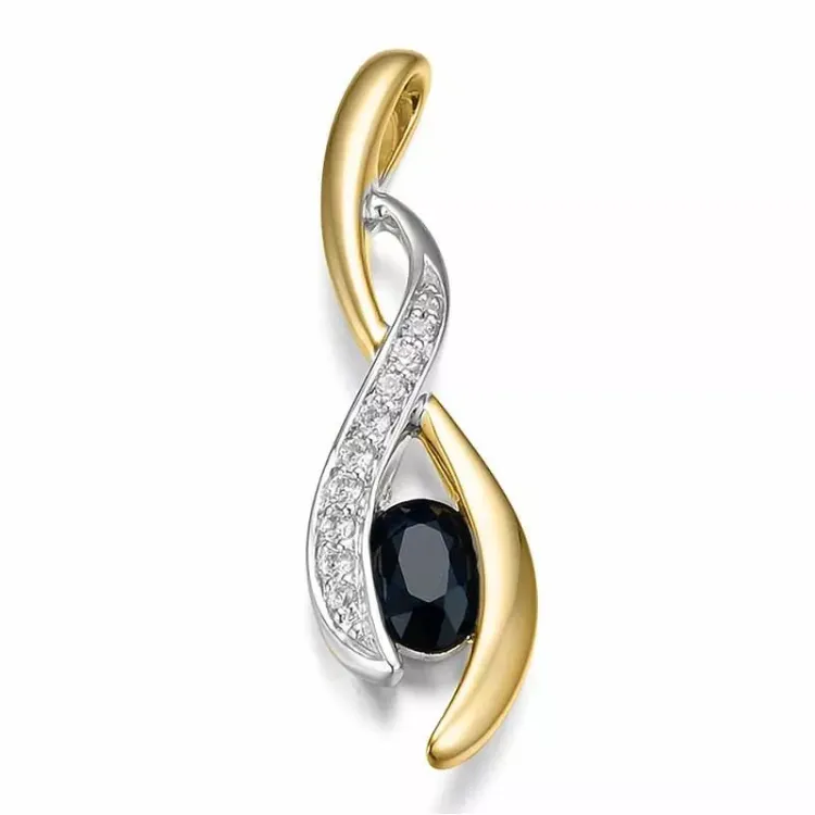 abstrakt safir diamantberlocker i 14  carat guld- och vitguld 0,069 ct 0,65 ct