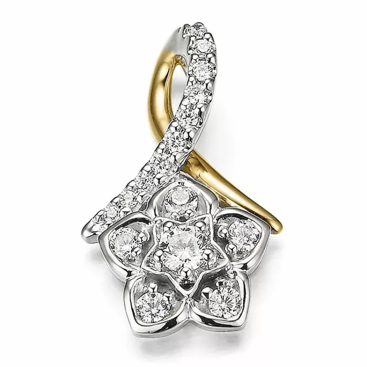 blommor diamant hängen i 14  carat guld- och vitguld 0,231 ct