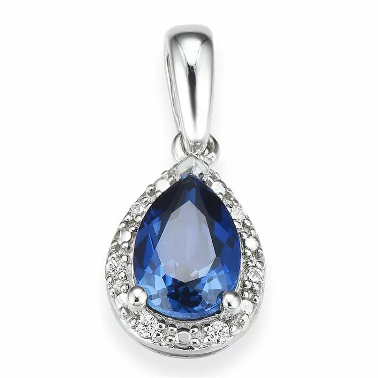 droppformad safir diamantberlocker i 14 carat vitguld 0,03 ct 0,95 ct