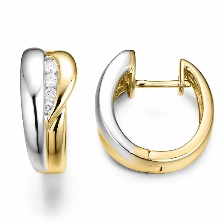 16 mm diamant creol i 14 karat guld och vitguld med diamant 