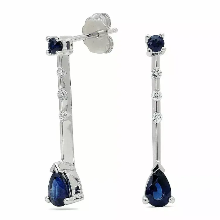 droppe blå safir diamantörhängen i 14 karat vitguld med diamant och safir