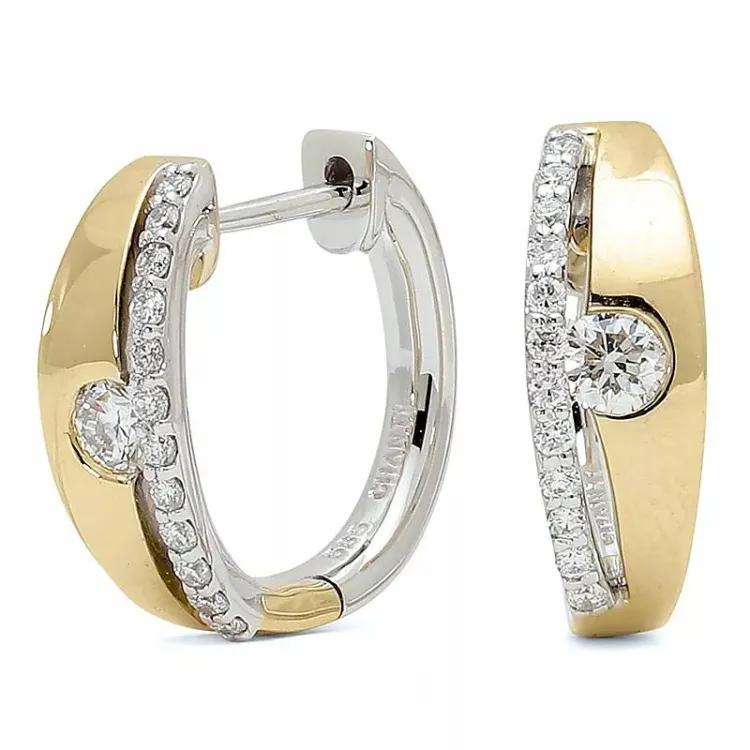 13 mm diamant creol i 14 karat guld och vitguld med diamant