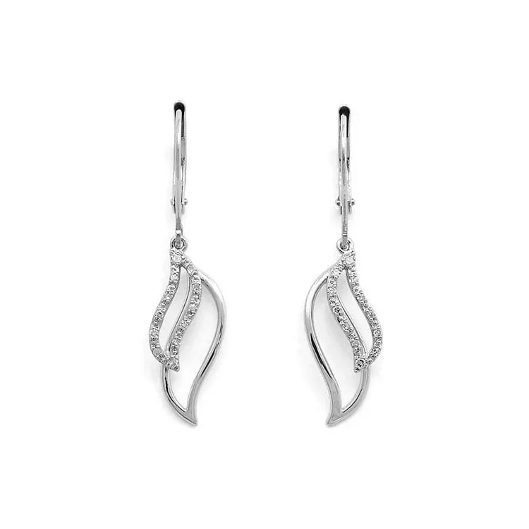 blad diamantörhängen i 14 karat vitguld med diamant 