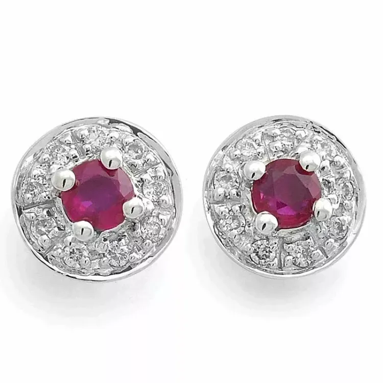 runda briljiantöronringar i 14 karat vitguld med diamant och rubin 