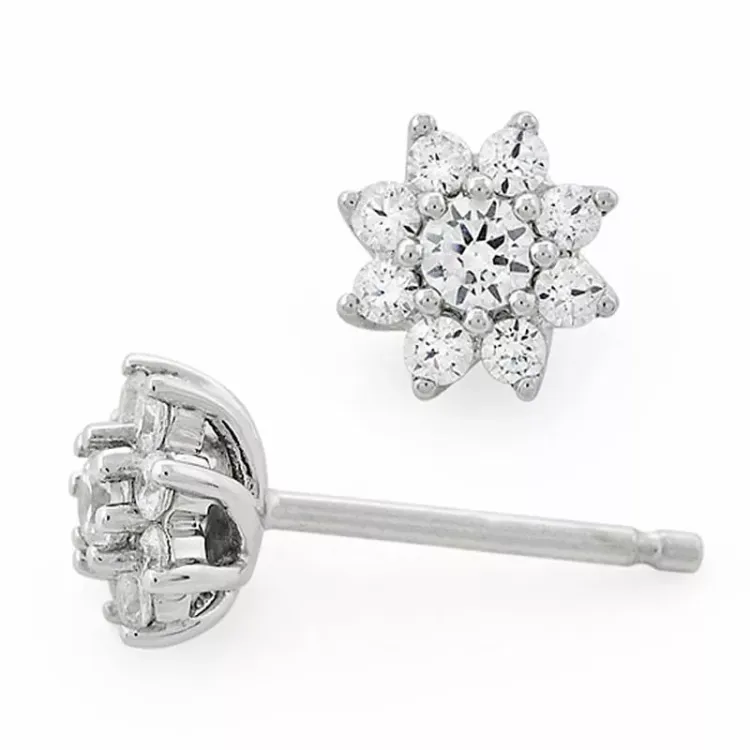 blommor diamantörhängen i 14 karat vitguld med diamant