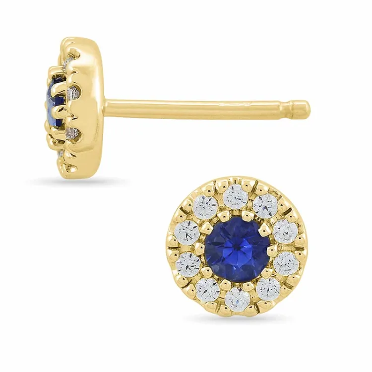 runda blå safir diamantörhängen i 14 karat guld med safir och diamant