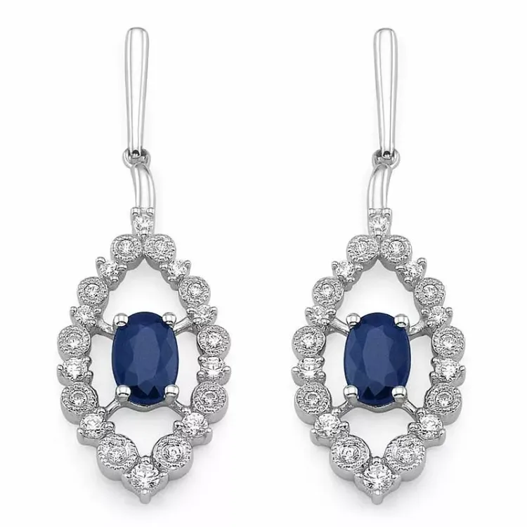 ovala blå safir briljiantöronringar i 14 karat vitguld med diamant och safir 