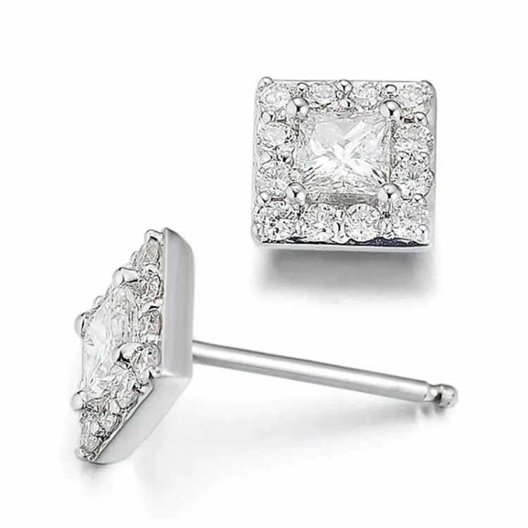 fyrkantigt diamant vitguld örhängestift i 14 karat vitguld med diamant och diamant