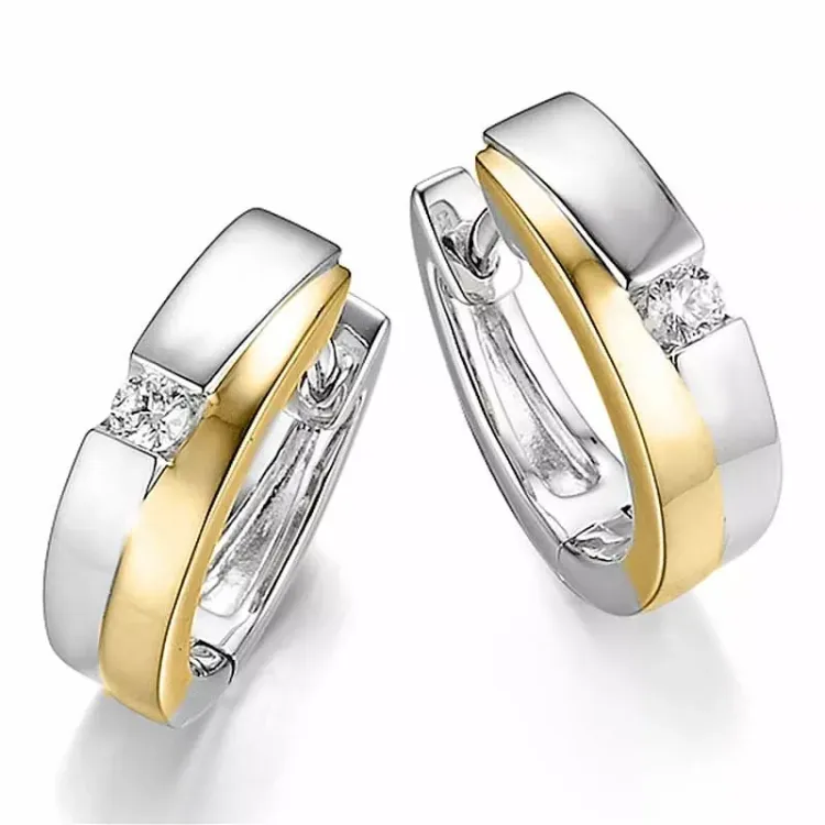 14 mm diamant creol i 14 karat guld och vitguld med diamant 