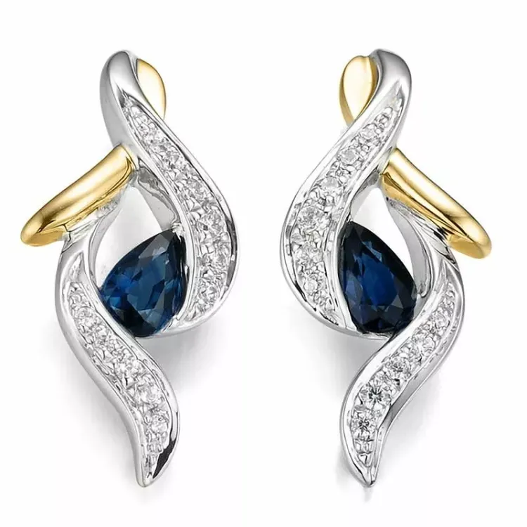 safir diamantörhängen i 14 karat guld och vitguld med diamant och safir 