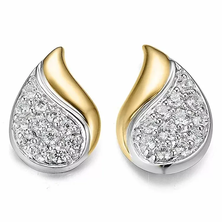 droppe diamant örhängestift i 14 karat guld och vitguld med diamant