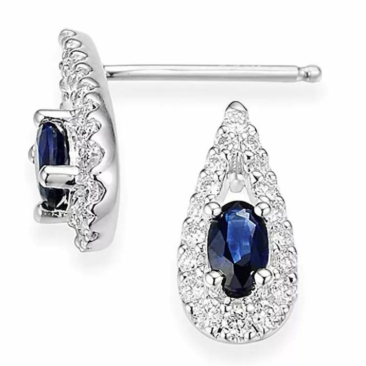 droppe blå safir diamantörhängen i 14 karat vitguld med diamant och safir