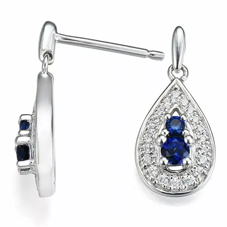 droppe safir örhängestift i 14 karat vitguld med diamant och safir 