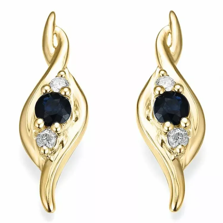 safir diamantörhängen i 14 karat guld med diamant och safir 