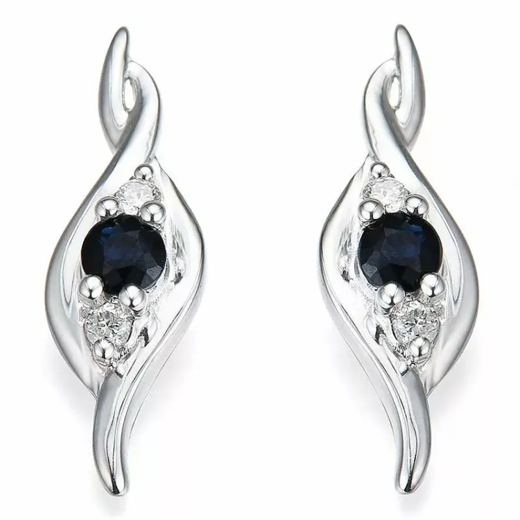 safir diamantörhängen i 14 karat vitguld med diamant och safir