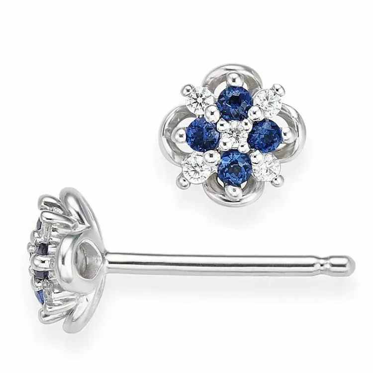 små blommor blå safir diamantörhängen i 14 karat vitguld med diamant och safir 