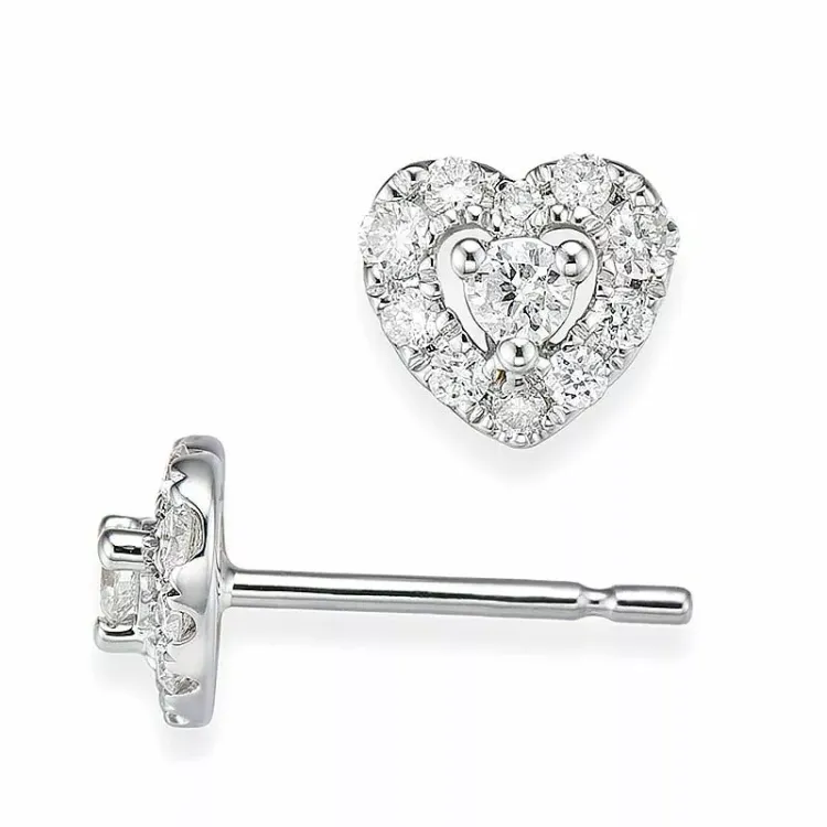 Hjärta diamant vitguld örhängestift i 14 karat vitguld med diamanter