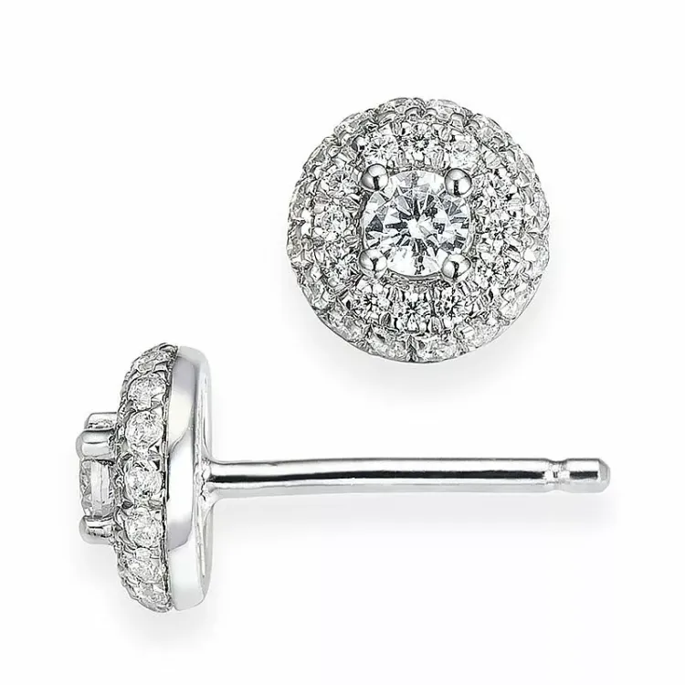 runda diamant örhängestift i 14 karat vitguld med diamant och diamant