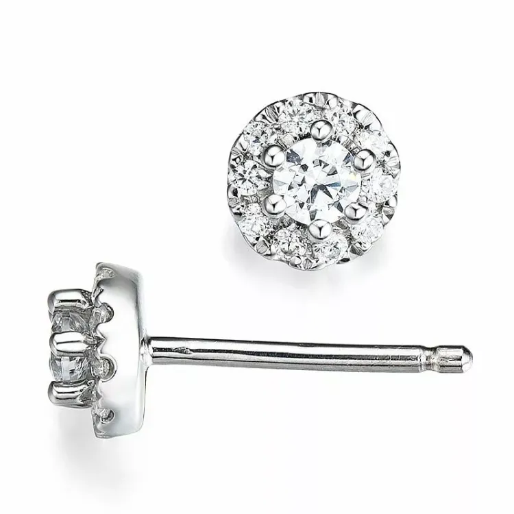 runda diamant örhängestift i 14 karat vitguld med diamant och diamant