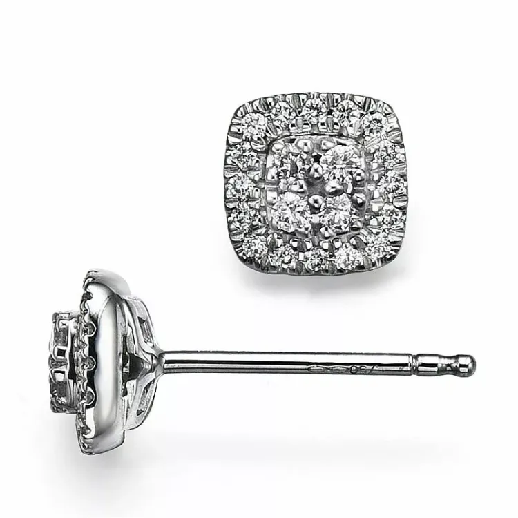 fyrkantigt briljiantöronringar i 14 karat vitguld med diamant