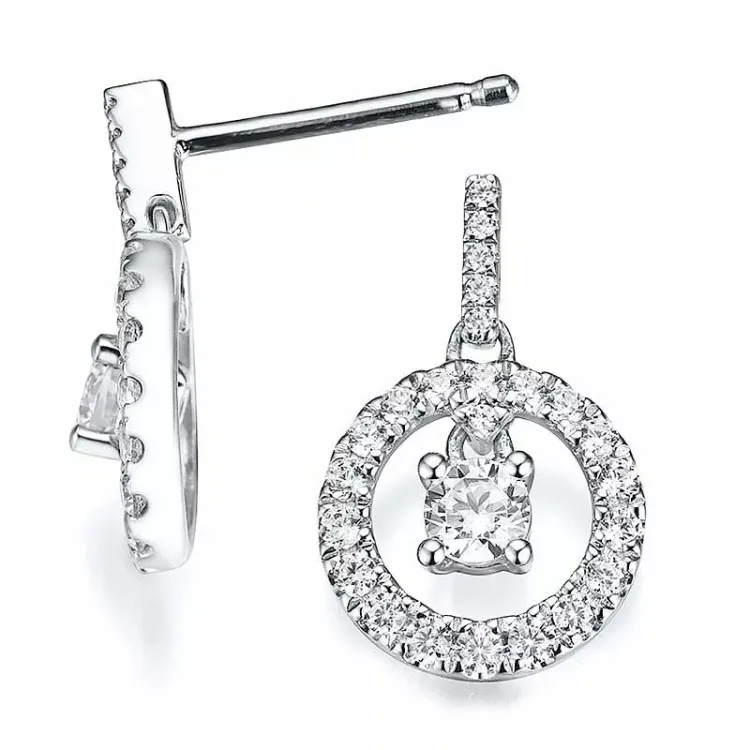 runda diamant örhängestift i 14 karat vitguld med diamant 