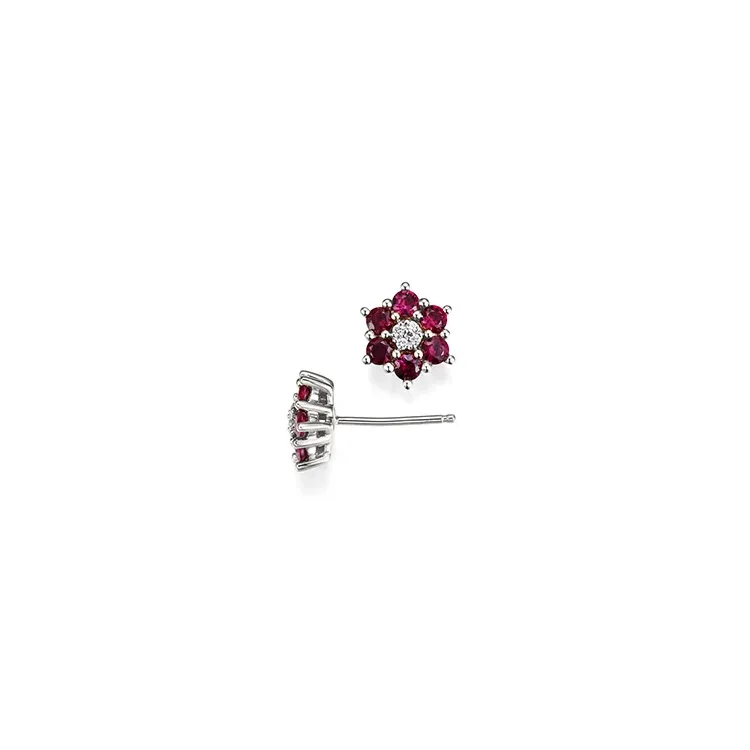 blommor diamantörhängen i 14 karat vitguld med diamant och rubin