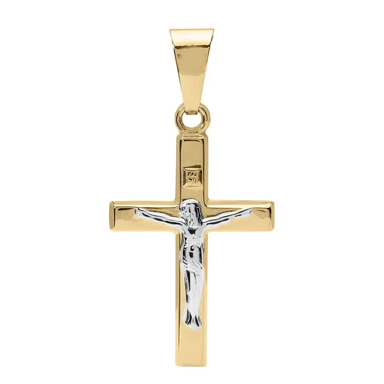 Kollektionsprov kors med Jesus hängen i 9 karat guld och vitguld