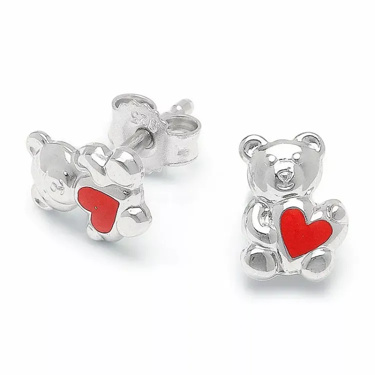 Hjärta nalle örhängestift i silver