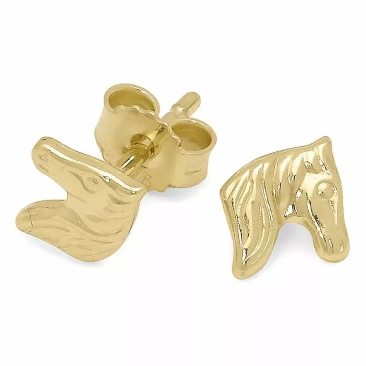 Små hästar örhängestift i 9 karat guld