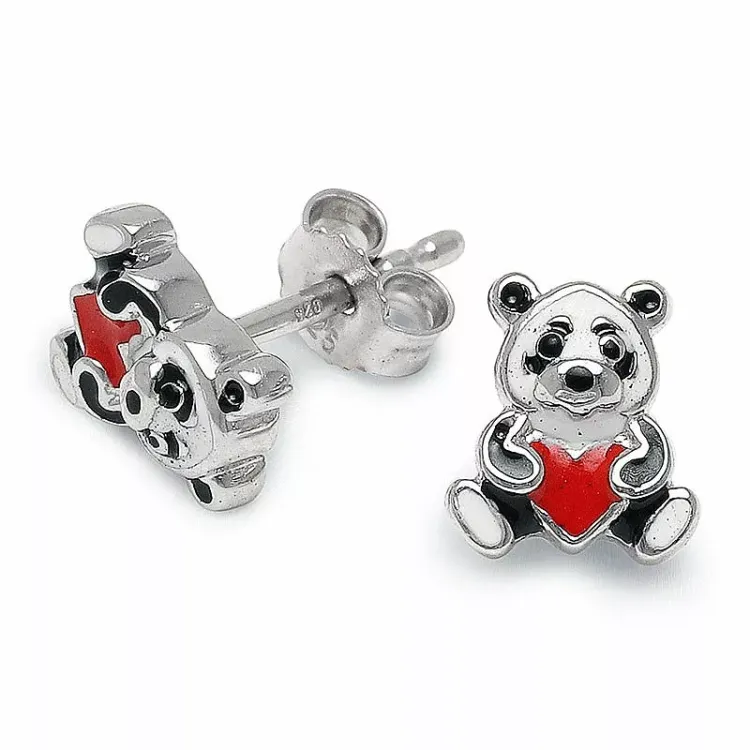 hjärta panda örhängestift i silver - Little Ones