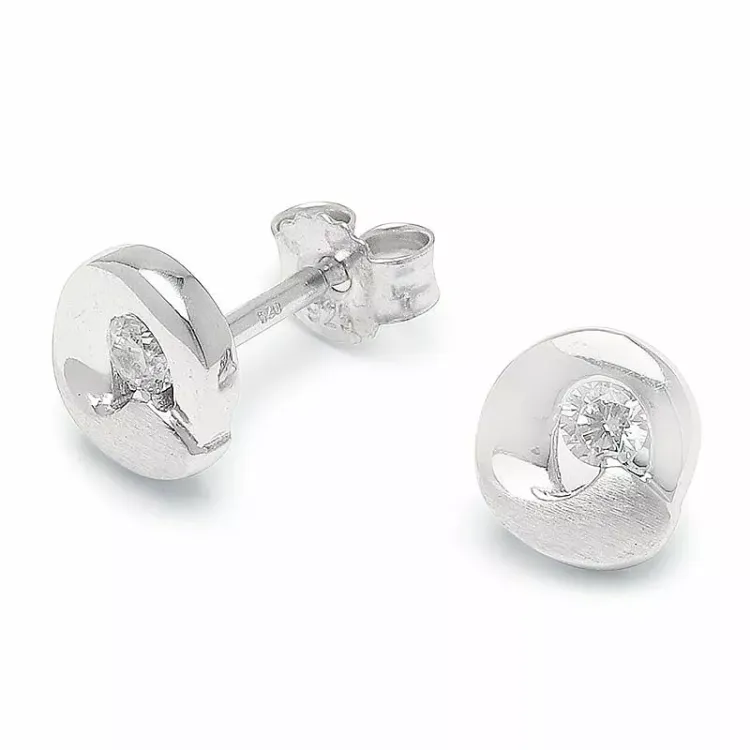 Runda zirkon örhängestift i silver