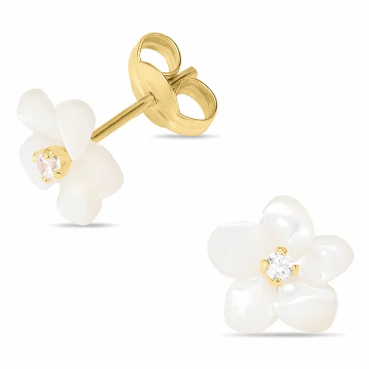 blommor örhängestift i 9 karat guld med pärlemors och zirkon - Gold Collection