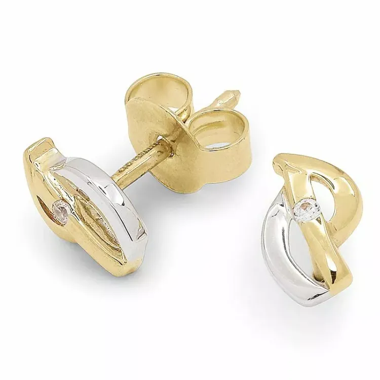 Små zirkon guldörhängestift i 9 karat guld med rhodium med zirkoner