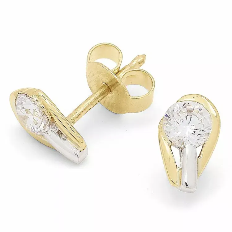 Små zirkon örhängestift i 9 karat guld med rhodium med zirkoner