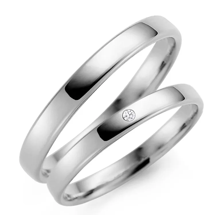 3 mm vigselsringar i 14  karat vitguld 0,02 ct - set