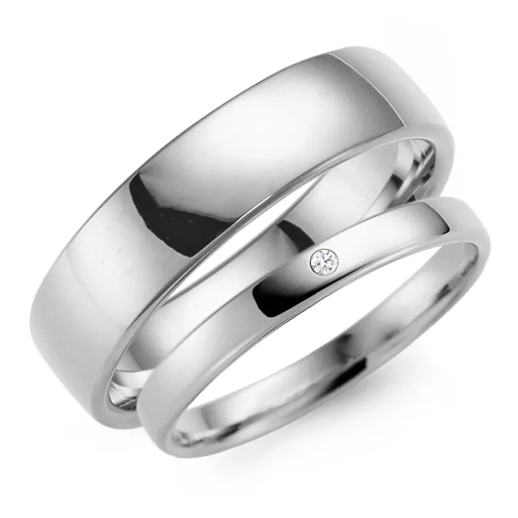 6 och 3 mm vigselsringar i 9 karat vitguld 0,02 ct - set