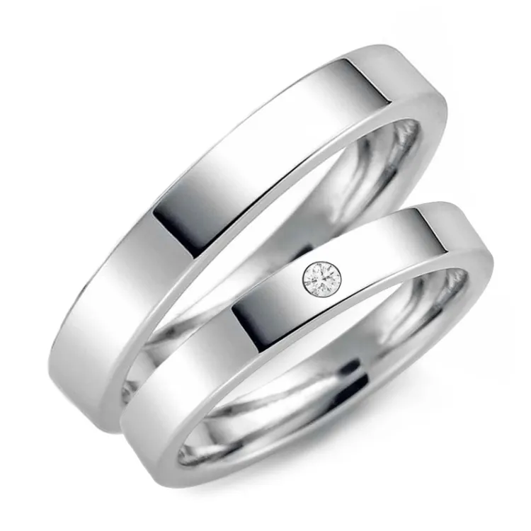 3 mm diamant vigselsringar i 9 karat vitguld - set