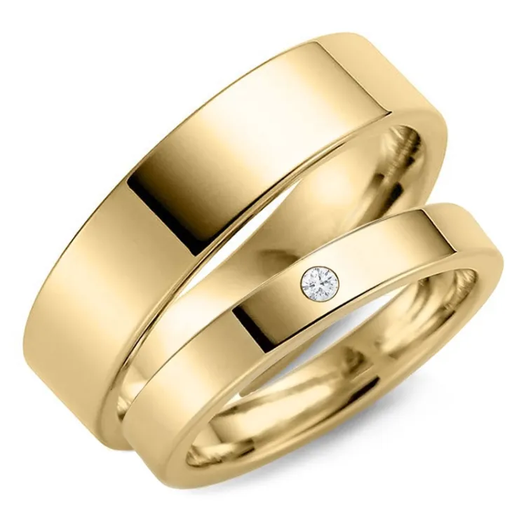 6 och 3 mm diamant vigselsringar i 9 karat guld - set