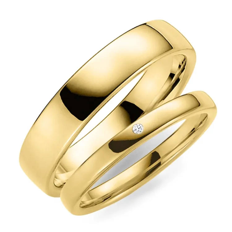5 och 3 mm diamant vigselsringar i 9 karat guld - set