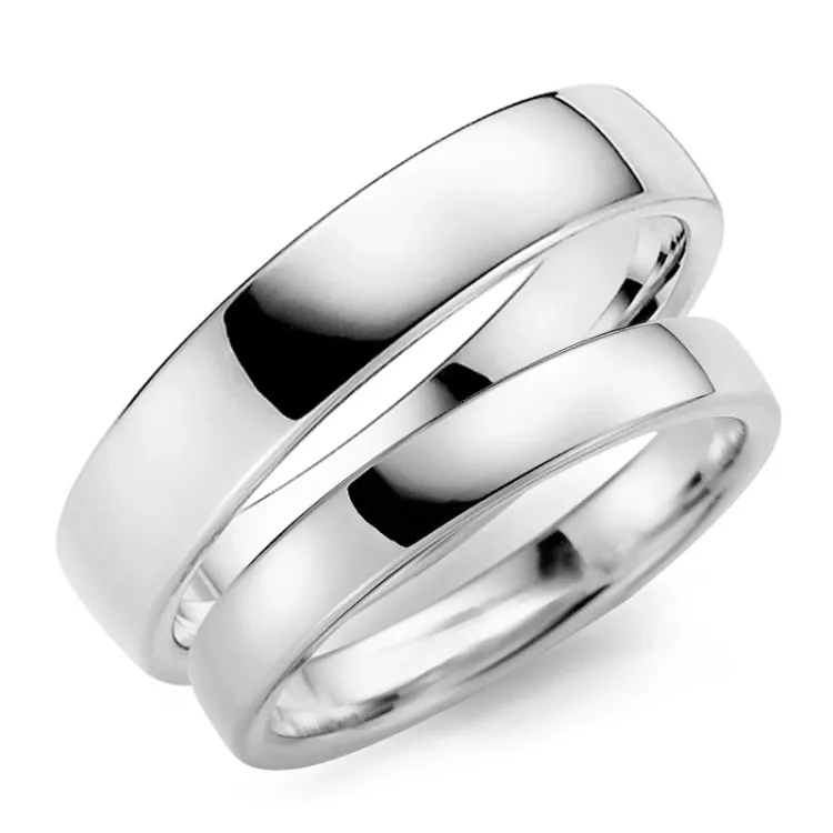 5 och 4 mm vigselsringar i 9 karat vitguld - set
