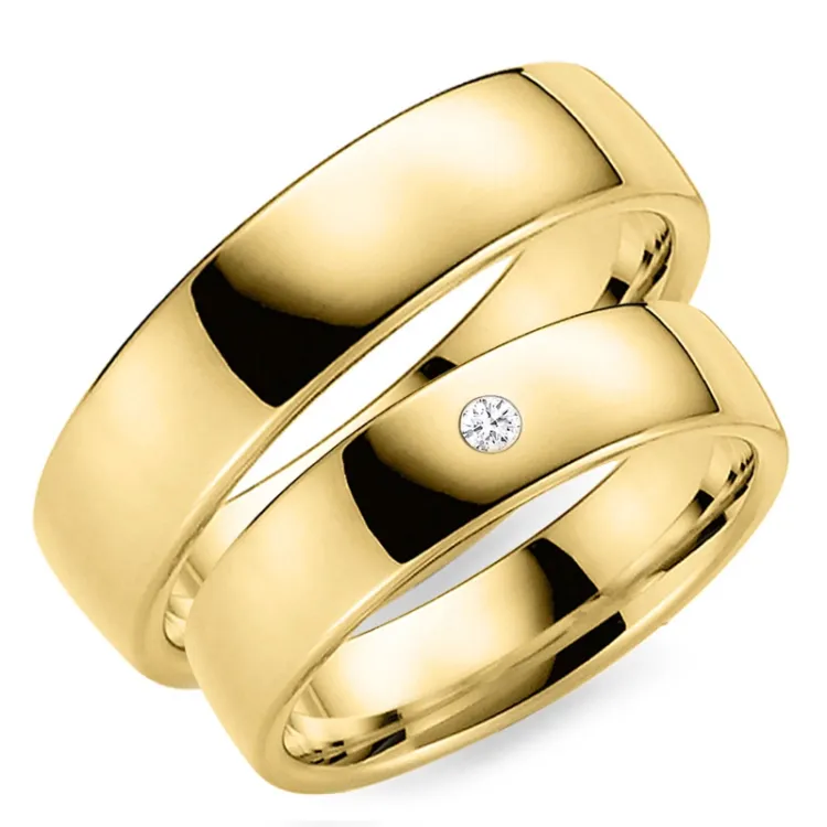 6 mm diamant vigselsringar i 9 karat guld - set