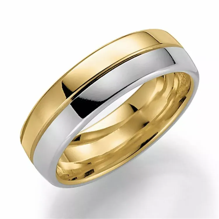 Tvåfärgad 6 mm vigselsring i 14  karat guld