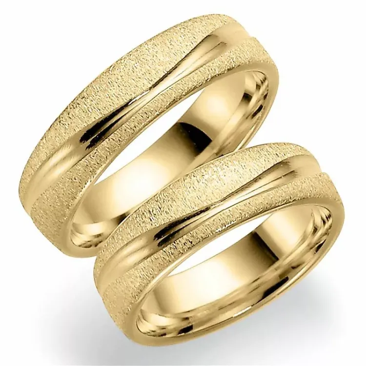 Mönster 6 mm vigselsringar i 14  karat guld - set
