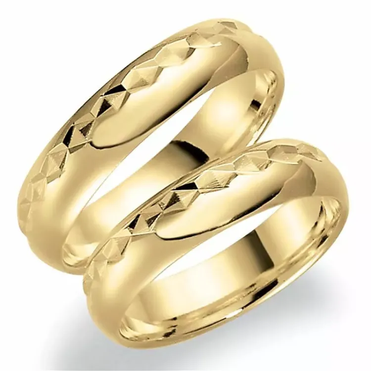 mönster 5 mm vigselsringar i 14  karat guld - set