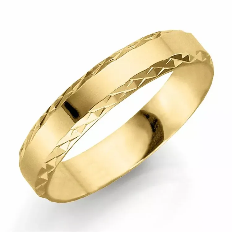 Mönstrad 4 mm vigselsring i 9 karat guld