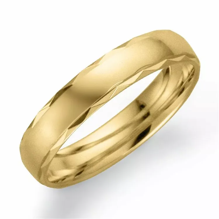 Mönstrad 4 mm vigselsring i 9 karat guld