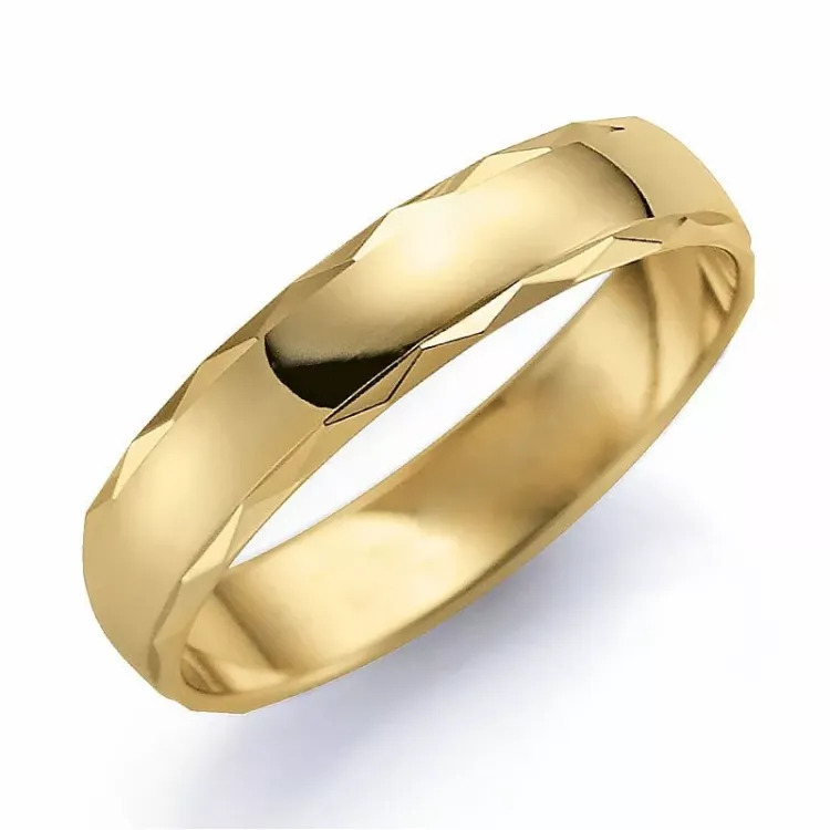 Mönstrad 4 mm vigselsring i 9 karat guld