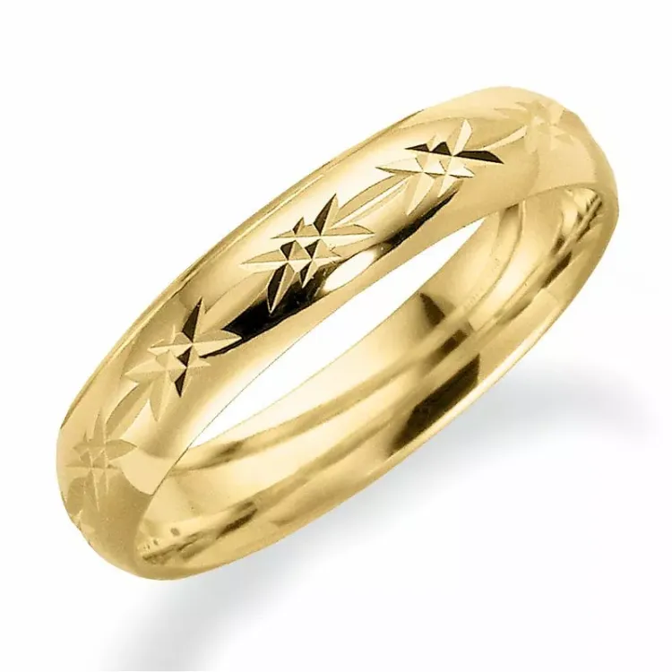 Mönstrad 4 mm vigselsring i 14  karat guld