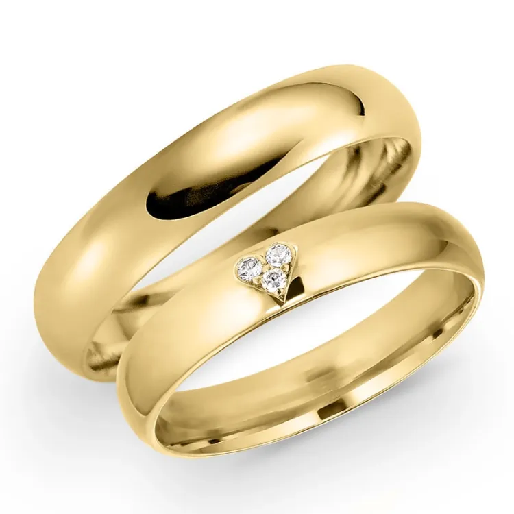 4 mm diamant vigselsringar i 14  karat guld 0,03 ct - set